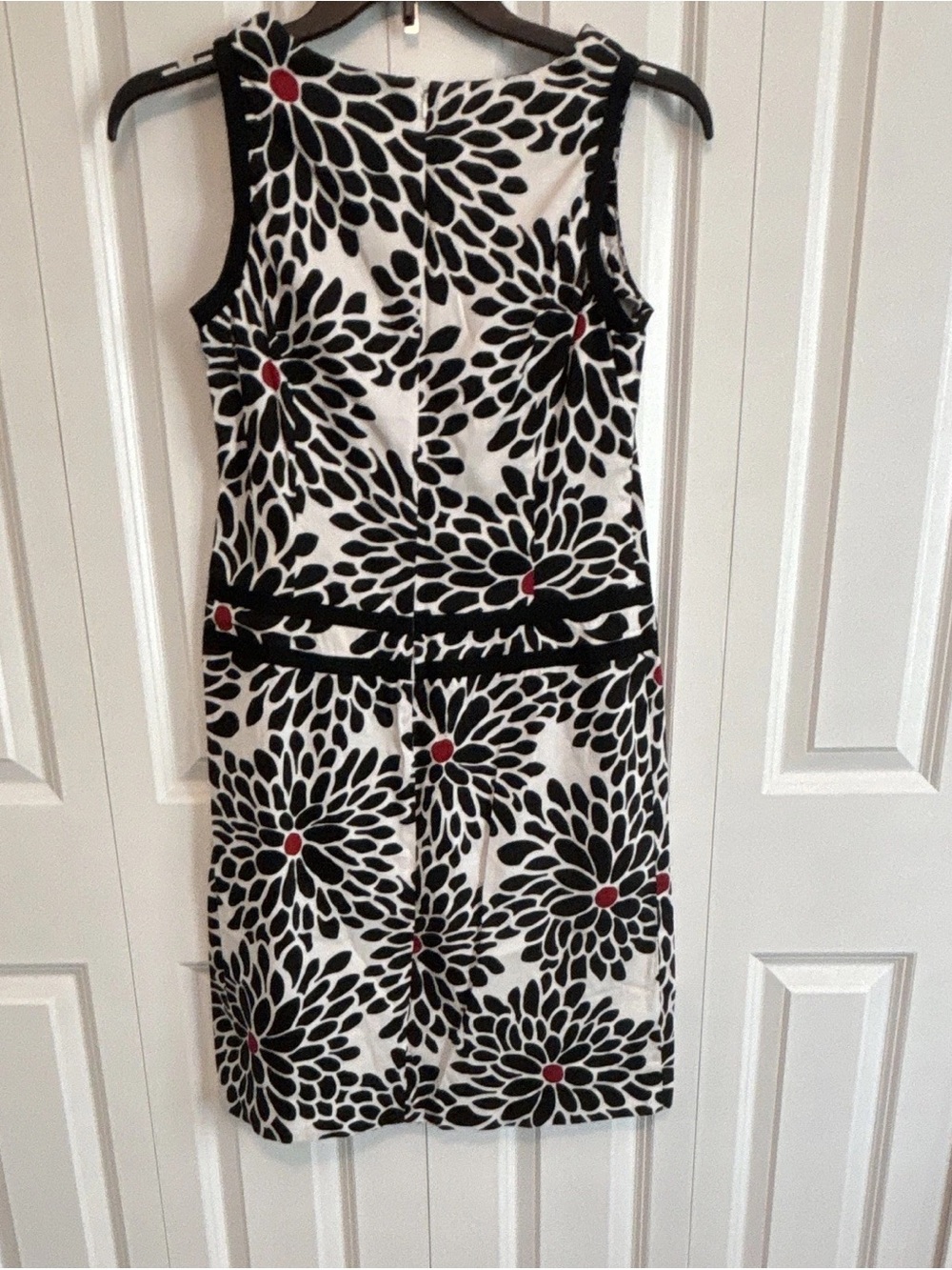 Talbots Black and White Floral Sheath Dress with Red Dots